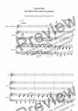 page one of Concertino  for Horn Solo and two pianos