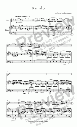 page one of Mozart Rondo in D for flute & piano