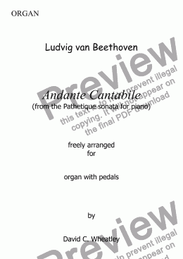 page one of Beethoven - Andante Cantabile  for organ