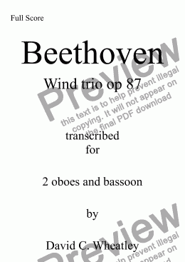 page one of Beethoven - Wind Trio opus 87 transcribed for 2 oboes and bassoon by David Wheatley