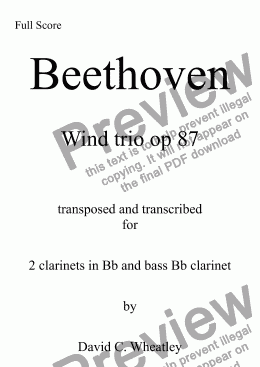 page one of Beethoven - Wind Trio opus 87 transcribed for clarinet trio (2xBb+bass) by David Wheatley