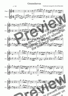 page one of Greensleeves for Flute Duet