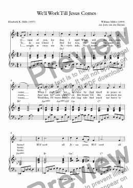 page one of We’ll Work Till Jesus Comes [hymn] (voice + keyboard)