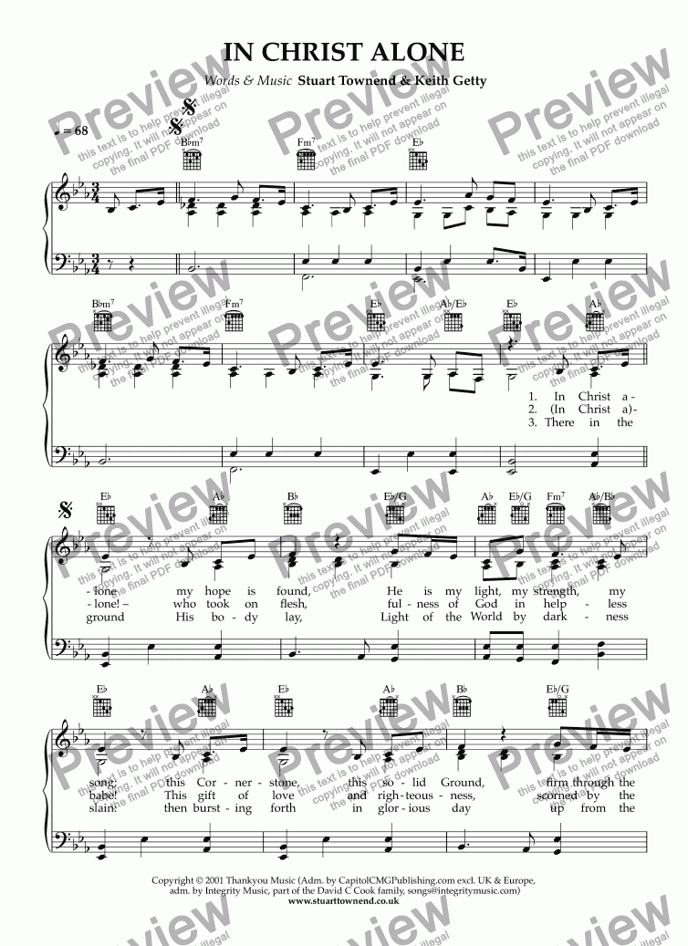 in christ alone beginner piano music chords