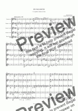 page one of Severac - 3 movements from EN VACANCES for clarinet choir.