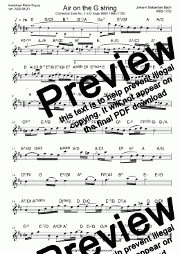 page one of Bach - Aria - Air on the G string - Orchestral Suite No. 3 in D major - Orchestersuiten - Aria para la cuerda de sol - G線上のアリア バッハ - G선상의 아리아 - G弦上的咏叹调 - PDF - lead sheet Melody + chords