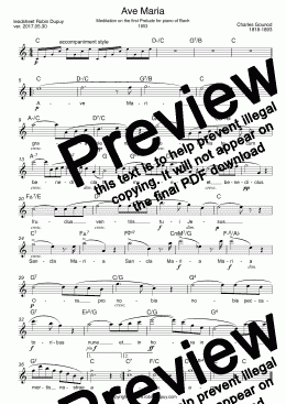 page one of Gounod Bach - Ave Maria - Meditation - アヴェ・マリア (グノー) - 聖母頌 (巴哈/古諾) - PDF - lead sheet Melody + chords