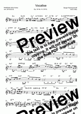 page one of Rachmaninoff - Vocalise - ヴォカリーズ (ラフマニノフ) - Вокализ (Рахманинов) - Op. 34, No. 14 - PDF - lead sheet Melody + chords