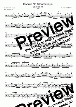 page one of Beethoven - Piano Sonata No. 8 Sonata Pathétique Opus 13 2nd movement adagio cantabile - Sonate pour piano nº 8 - ピアノソナタ第8番 『大ソナタ悲愴』ベートーヴェン - 피아노 소나타 8번 (베토벤) - Соната для фортепиано № 8 (Бетховен) - arr cello solo