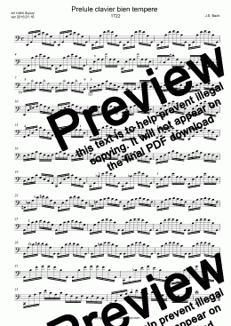 page one of Bach - The Well-Tempered Clavier - Prelude clavier bien tempéré - Das Wohltemperierte Klavier - El clave bien temperado - Il clavicembalo ben temperato - 平均律クラヴィーア前奏曲 - 평균율 클라비어곡집 - Хорошо темперированный клавир - 平均律键盘 - arr cello solo, violoncelle seul 