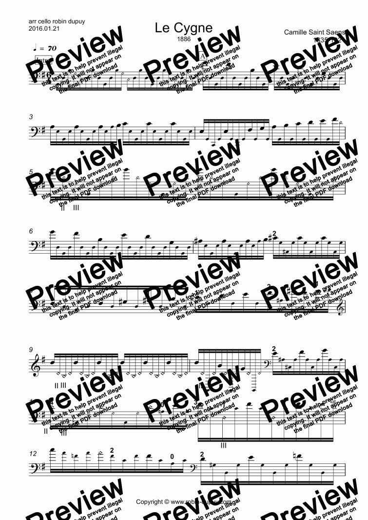 Saint Saens Le Cygne The Swan 白鳥 サン サーンス Lebed Sen Sans Arranged For Cello Solo