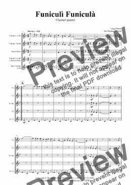 page one of Funiculi Funicula - Italian Evergreen - Clarinet Quartet