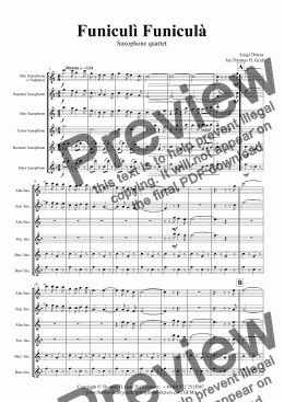 page one of Funiculi Funicula - Italian Evergreen - Saxophone Quartet