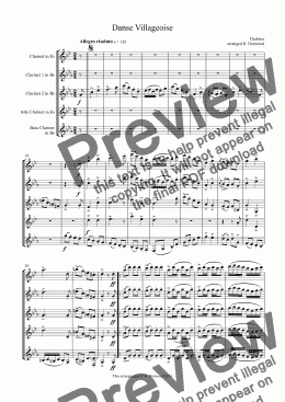 page one of Chabrier - Danse Villageoise for advanced clarinet quintet (Eb,2 Bb, Alto & Bass)