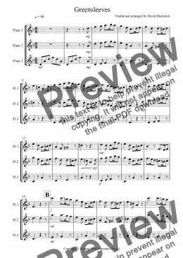 page one of Greensleeves for Flute Trio