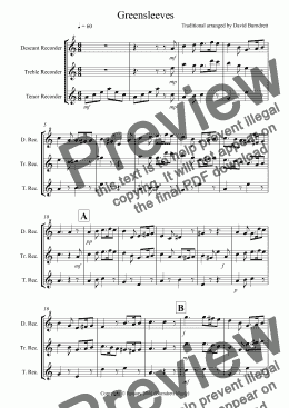 page one of Greensleeves for Recorder Trio