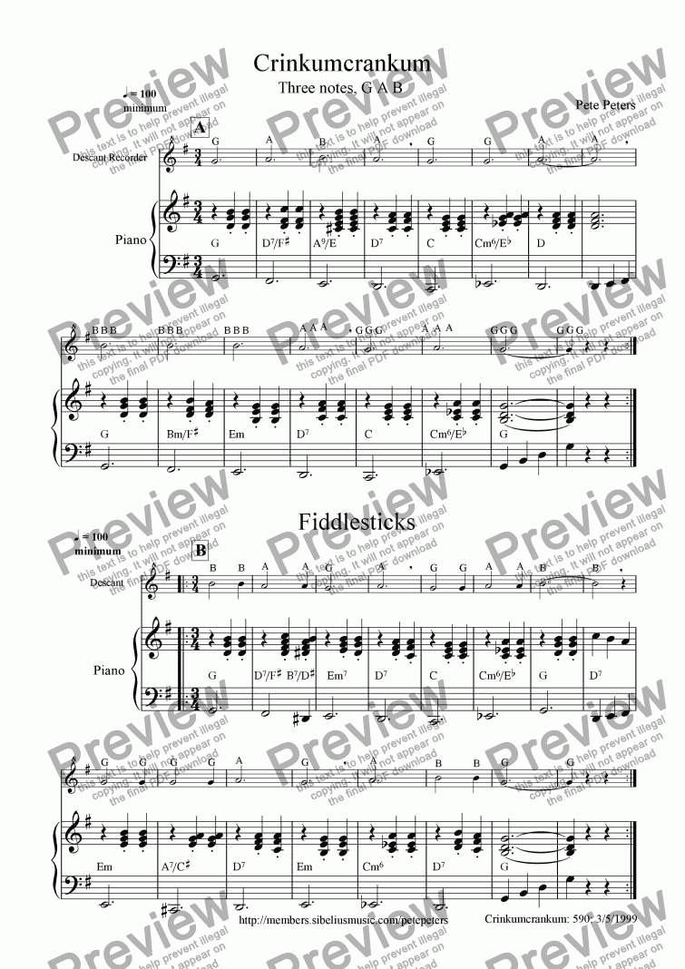 Crinkumcrankum 4 Pices For Beginner Recorders Sheet Music Pdf File