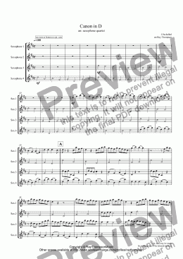 page one of Pachelbel: Canon in D arr. saxophone quartet (4 altos/4 tenors etc.)