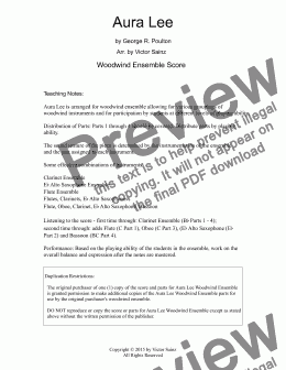 page one of  Aura Lee (beginning to intermediate woodwind choir / ensemble - flexible instrumentation)