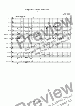 page one of Beethoven: Symphony No.5 in C minor Op.67 Mvt.1 arr. Wind Dectet (10 players)( Double wind quintet of 2 Fl, 2 Ob, 2 Cl, 2 Hn, 2 Bsn and opt. double bass)