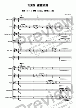 page one of Silver Serenade  for flute and small orchestra Op.10 