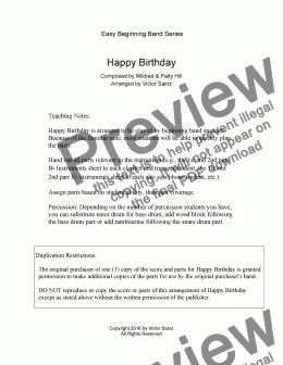 page one of  Happy Birthday (Easy School Band: Beginning / Elementary / Junior / Training Wind Band - flexible instrumentation)