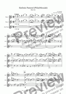 page one of Handel: Sinfonie Pastoral (Pastoral Symphony) (Pifa)(Messiah) arranged flute trio