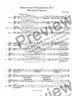 page one of Minuet from String Quartet, Op.7 Woodwind Quartet