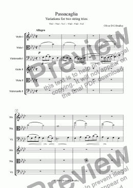 page one of Passacaglia Variations for two string trios