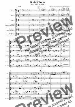 page one of Bridal Chorus "Here Comes the Bride" for Flute Quartet