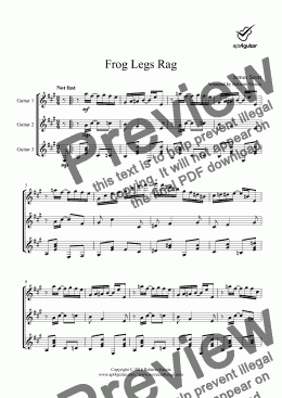 page one of Frog Legs Rag for guitar trio