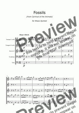 page one of Saint-Saëns - ’’Fossils’’ from ’’Carnival of the Animals’’ - brass quintet