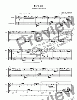 page one of Beethoven - Fur Elise arr. for Violin & Cello