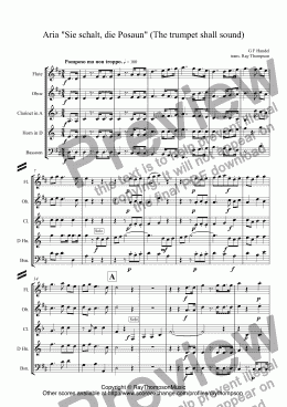 page one of Handel: Messiah (Der Messias): Aria "Sie schalt, die Posaun" (The trumpet shall sound) arr. wind quintet