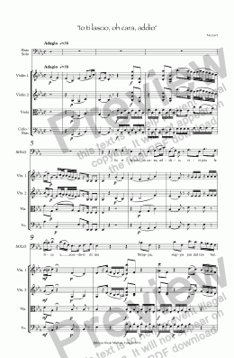 page one of Mozart "Io ti lascio, oh cara, addio" for Bass voice