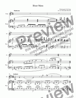 page one of Montenegrin Folk Song "Biser Mara", arr. for Flute & Piano