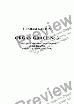 page one of FUNERAL MUSIC - ORGAN GRACE No.3 Transcription of Choral Grace No.100a JUBILATE DEO Words: J. R. Heron (1932-2016) Physician and Poet - Funeral 21.03.16