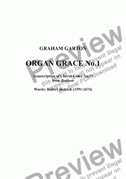 page one of FUNERAL MUSIC  - ORGAN GRACE No.1 - Transcription of Choral Grace No.25  from Benison - Words by Robert Herrick (1591-1674) Funeral 21.03.16