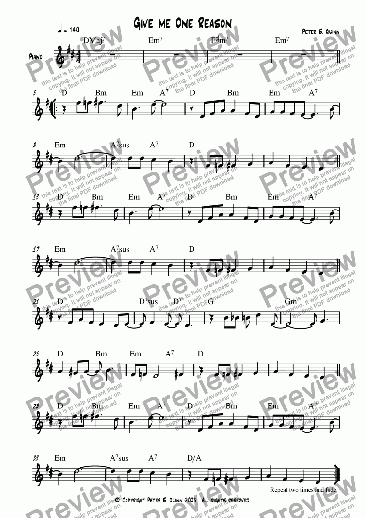 Give Me One Reason Download Sheet Music Pdf File 