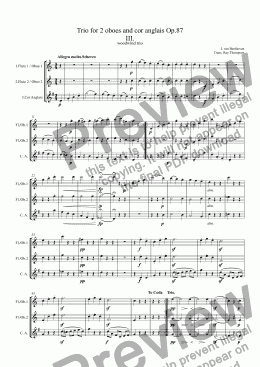 page one of Beethoven:"Trio" Op.87: originally for 2 oboes and cor anglais  Mvt.III. Arranged mixed woodwind trio: flute/oboe/clarinet/cor anglais/alto flute,alto clarinet