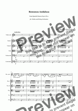 page one of Pablo Sarasate - ROMANZA ANDALUZA for Violin and String Orchestra