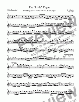 page one of The "Little" Fugue BWV 578 by J.S. Bach