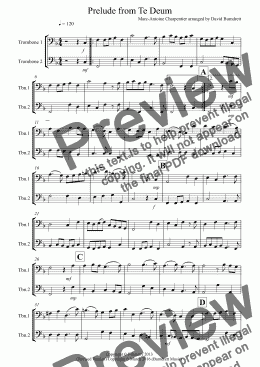 page one of Prelude from Te Deum for Trombone Duet