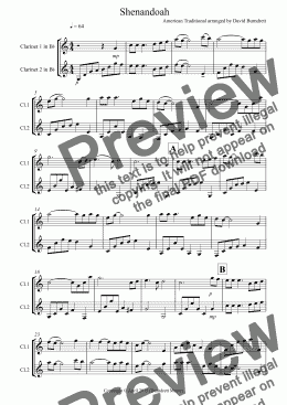 page one of Shenandoah for Clarinet Duet