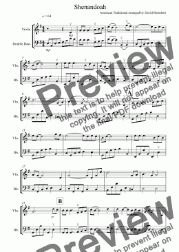 page one of Shenandoah for Violin and Double Bass Duet