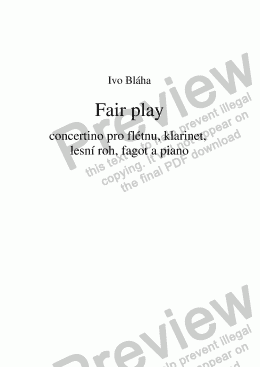 page one of FAIR PLAY-concertino for flute, clarinet, French horn, bassoon and piano