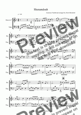 page one of Shenandoah for French Horn and Tuba