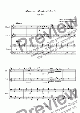 page one of Schubert - Moment Musical No.3 op.94 arr. for 2 Flutes & Piano