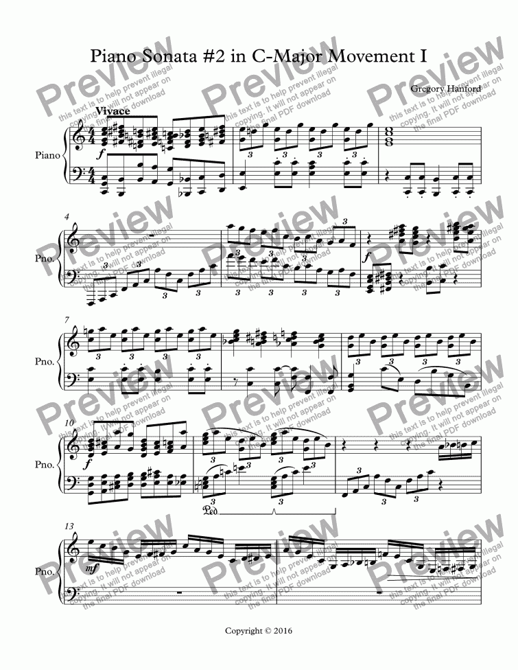 Piano Sonata #2 in C-Major Movement I - Download Sheet Music PDF file