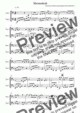 page one of Shenandoah for Tuba Duet